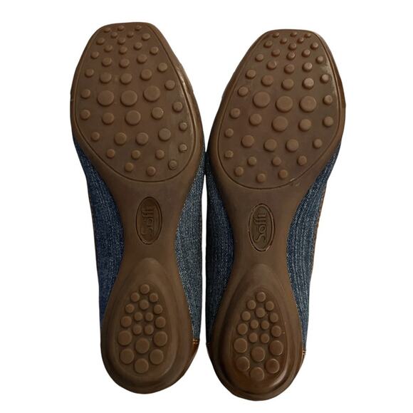 Sofft Flats Brown Leather Denim Blue Loafers Buckle Toe Womens 7.5 M Driving Moc - Picture 8 of 9